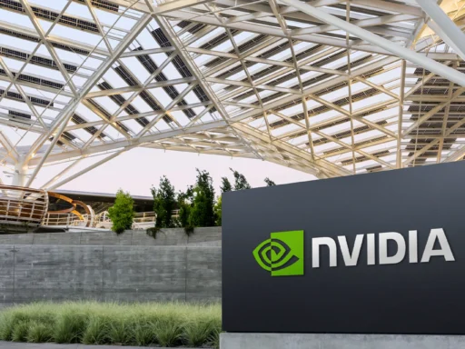 photo of Nvidia headquarters, featuring the Nvidia logo